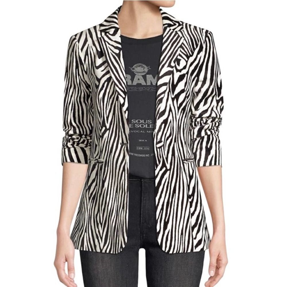Revolve FRAME Zebra Velvet Blazer Jacket Size 4 New $595 Black White